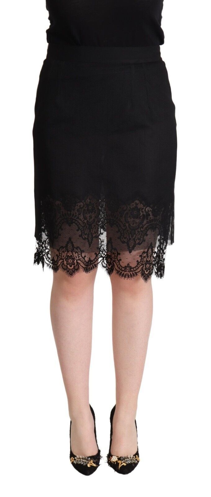 Dolce & Gabbana Elegant Floral Lace Pencil Skirt in Black