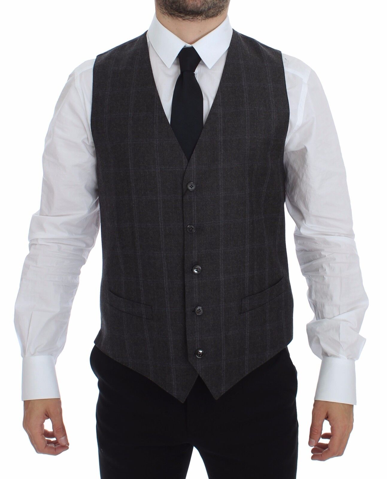 Dolce & Gabbana Brown Check Wool Single Breasted Vest