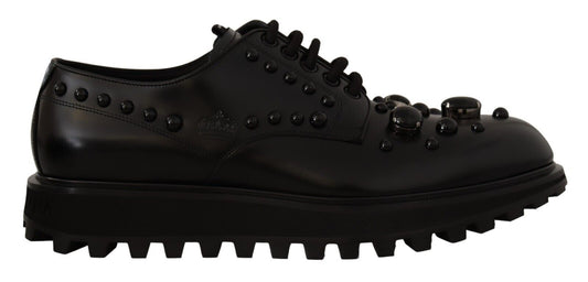 Dolce & Gabbana Elegant Black Crystal-Embellished Derby Shoes