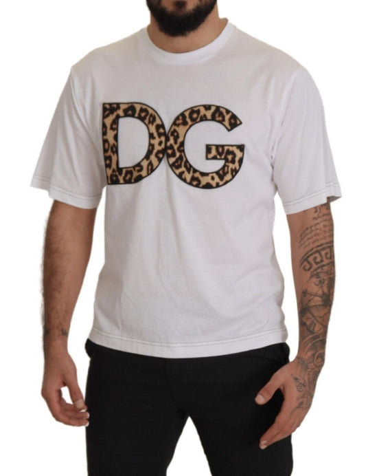 Dolce & Gabbana Elegant White Cotton Tee with Leopard Logo