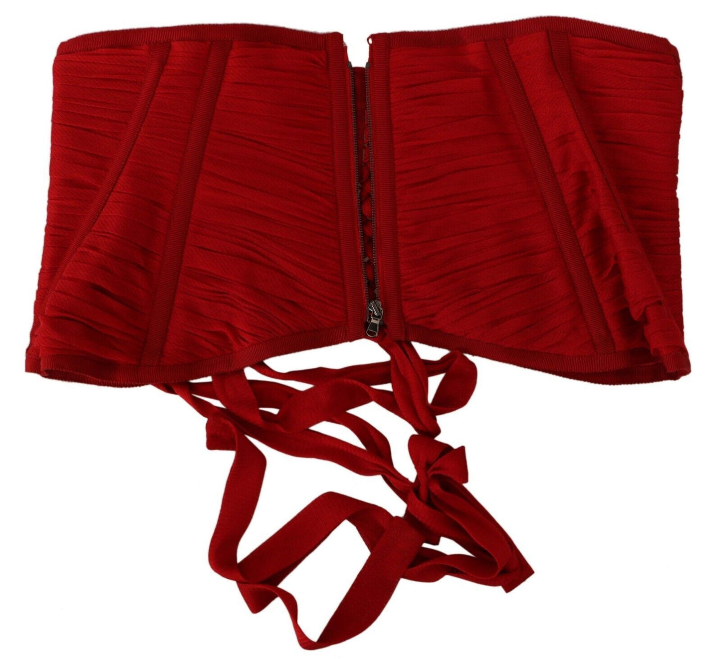 Dolce & Gabbana Red Corset Belt Stretch Waist Strap Silk Top