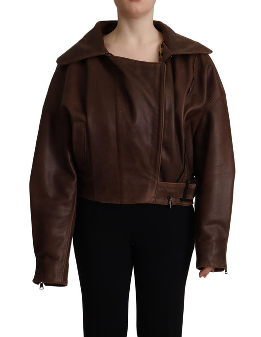 Dolce & Gabbana Elegant Leather Biker Jacket in Brown