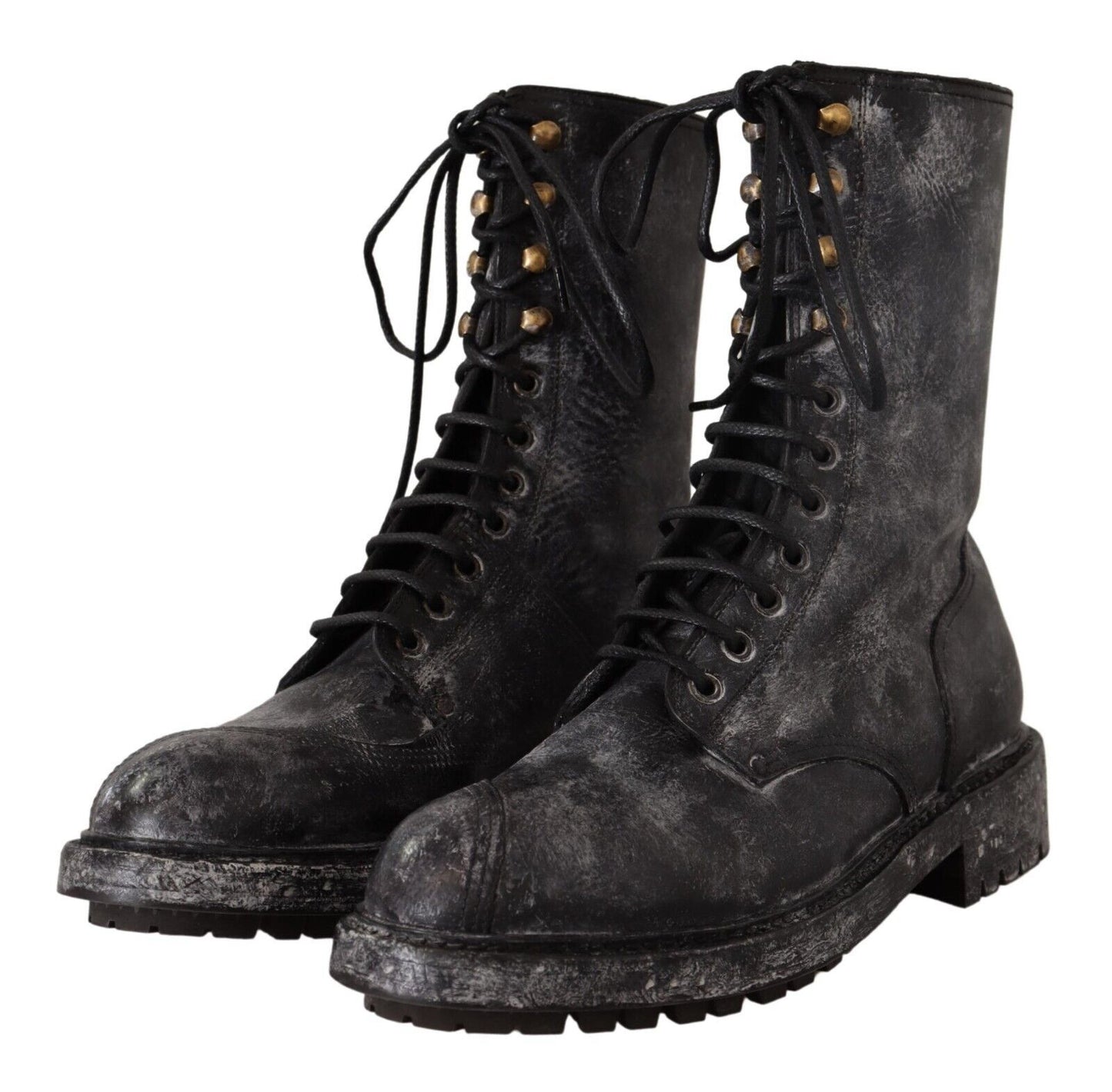 Dolce & Gabbana Exclusive Leather Combat Boots in Black & Grey