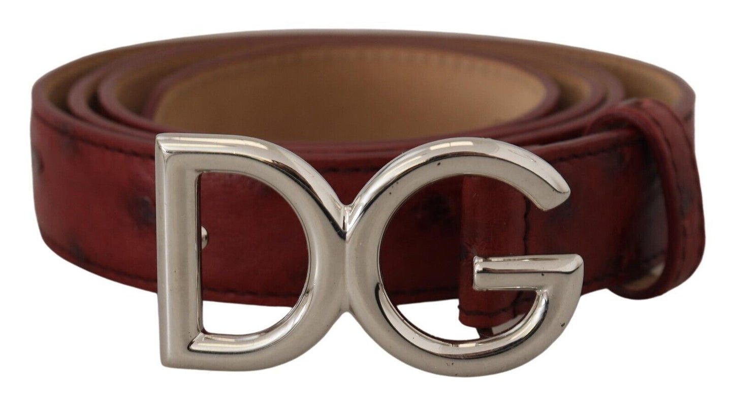 Dolce & Gabbana Bordeaux Leather Silver Logo Metal Buckle