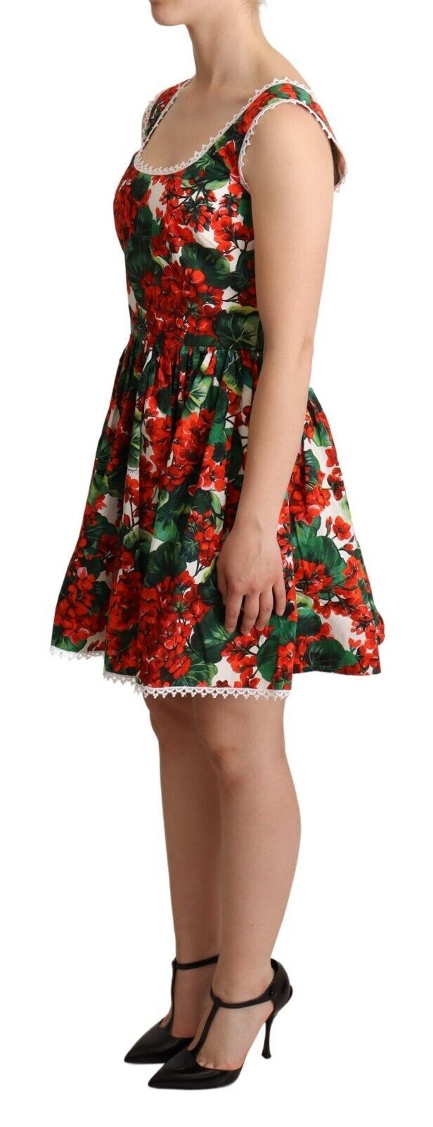 Dolce & Gabbana Red Floral Mini Dress with Zipper Closure