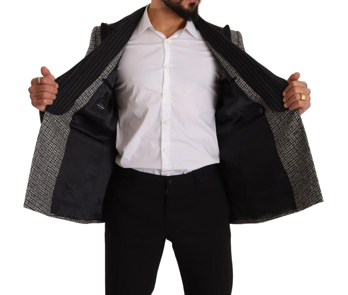 Dolce & Gabbana Gray Wool Double Breasted Jacket Coat Blazer