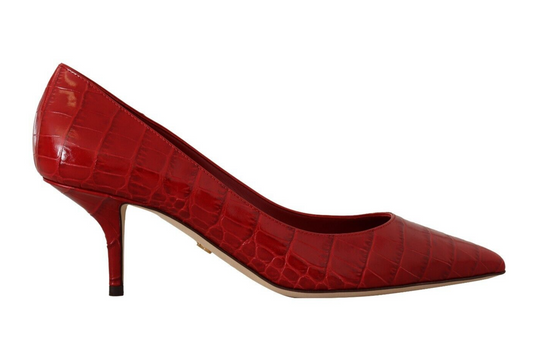 Dolce & Gabbana Elegant Red Leather Mid-Heel Pumps