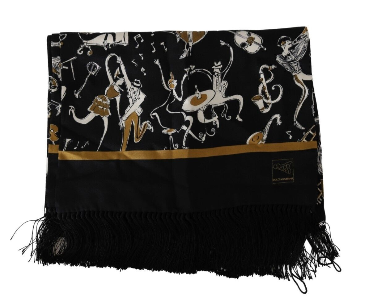 Dolce & Gabbana Elegant Instrument Print Silk Scarf