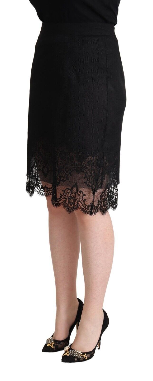 Dolce & Gabbana Elegant Floral Lace Pencil Skirt in Black