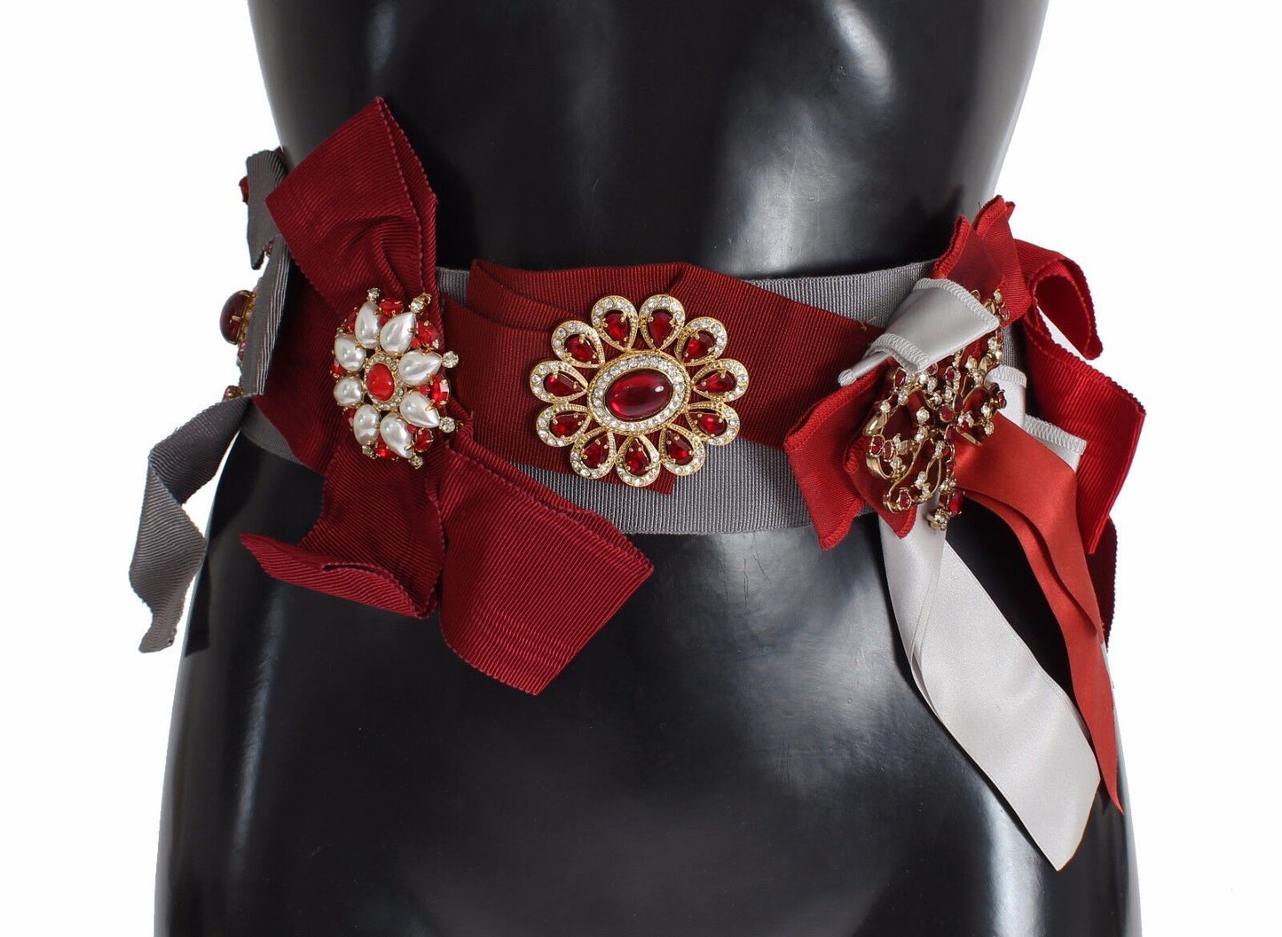 Dolce & Gabbana Crystal-Embellished Red Silk-Cotton Belt