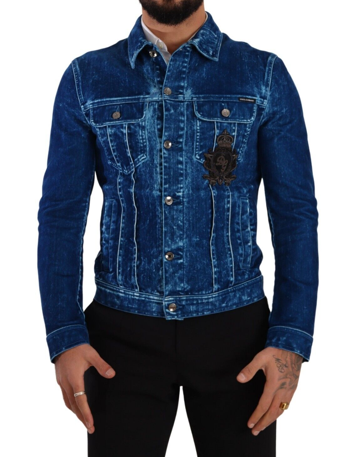 Dolce & Gabbana Elegant Denim Jacket with Crown Embroidery