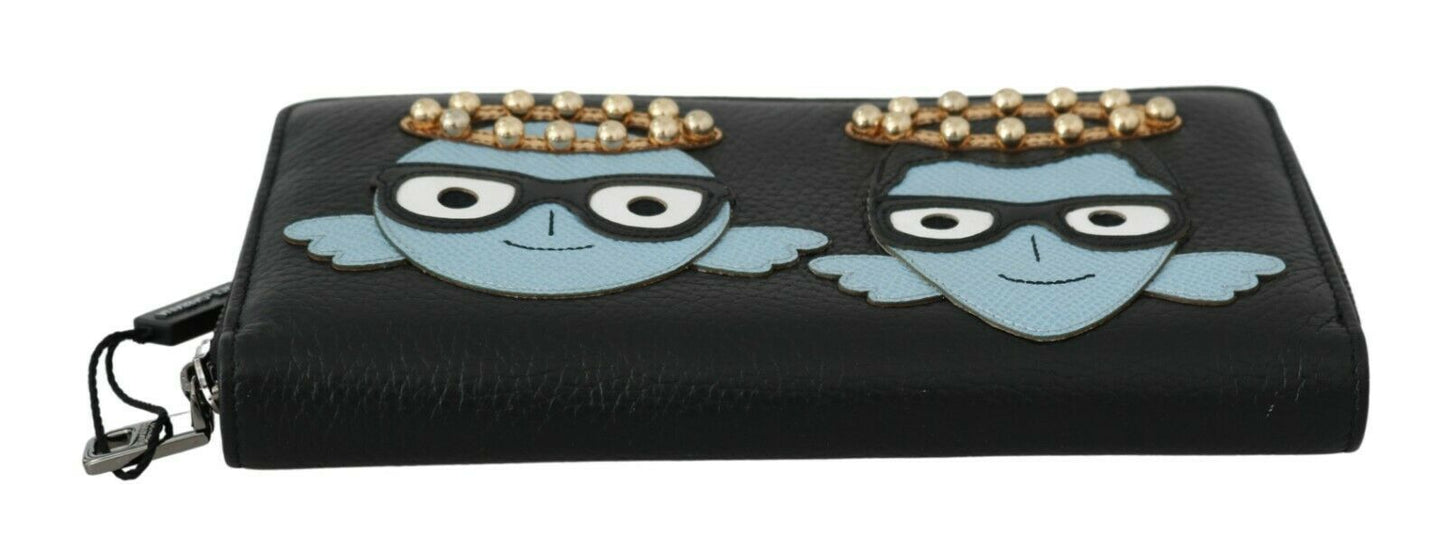 Dolce & Gabbana Elegant Black Leather Continental Clutch Wallet