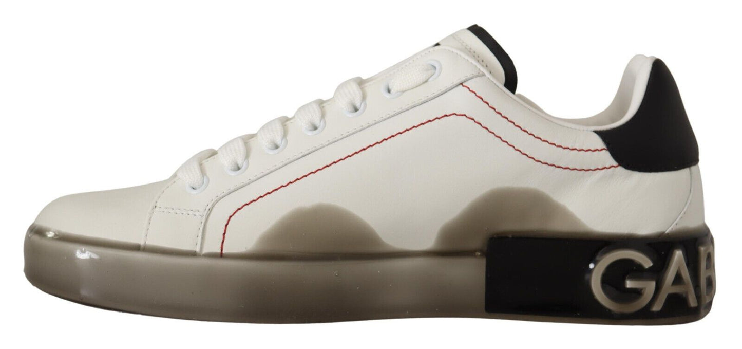 Dolce & Gabbana White and Gray Designer Leather Sneakers