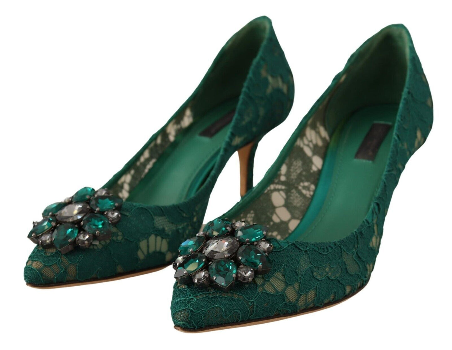 Dolce & Gabbana Emerald Taormina Lace Crystal Pumps