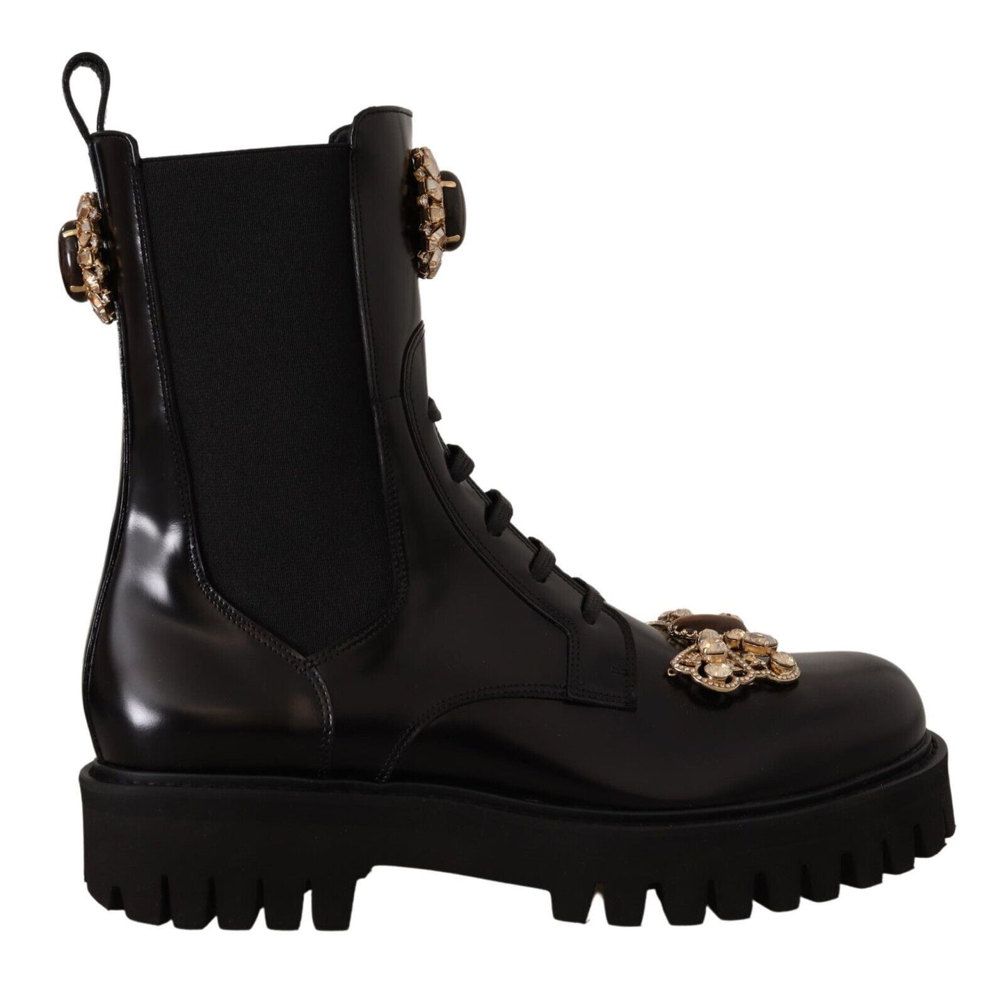 Dolce & Gabbana Crystal-Embellished Mid-Calf Combat Boots