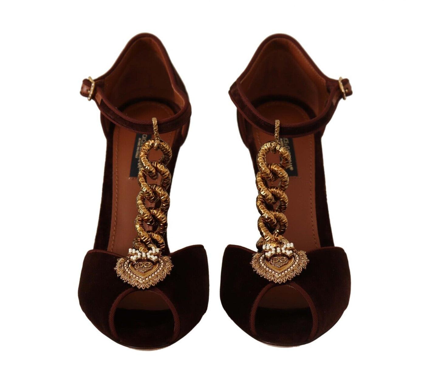 Dolce & Gabbana Maroon Devotion T-Chain Heels Sandals