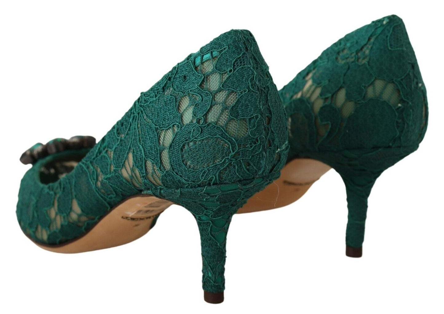 Dolce & Gabbana Emerald Taormina Lace Crystal Pumps