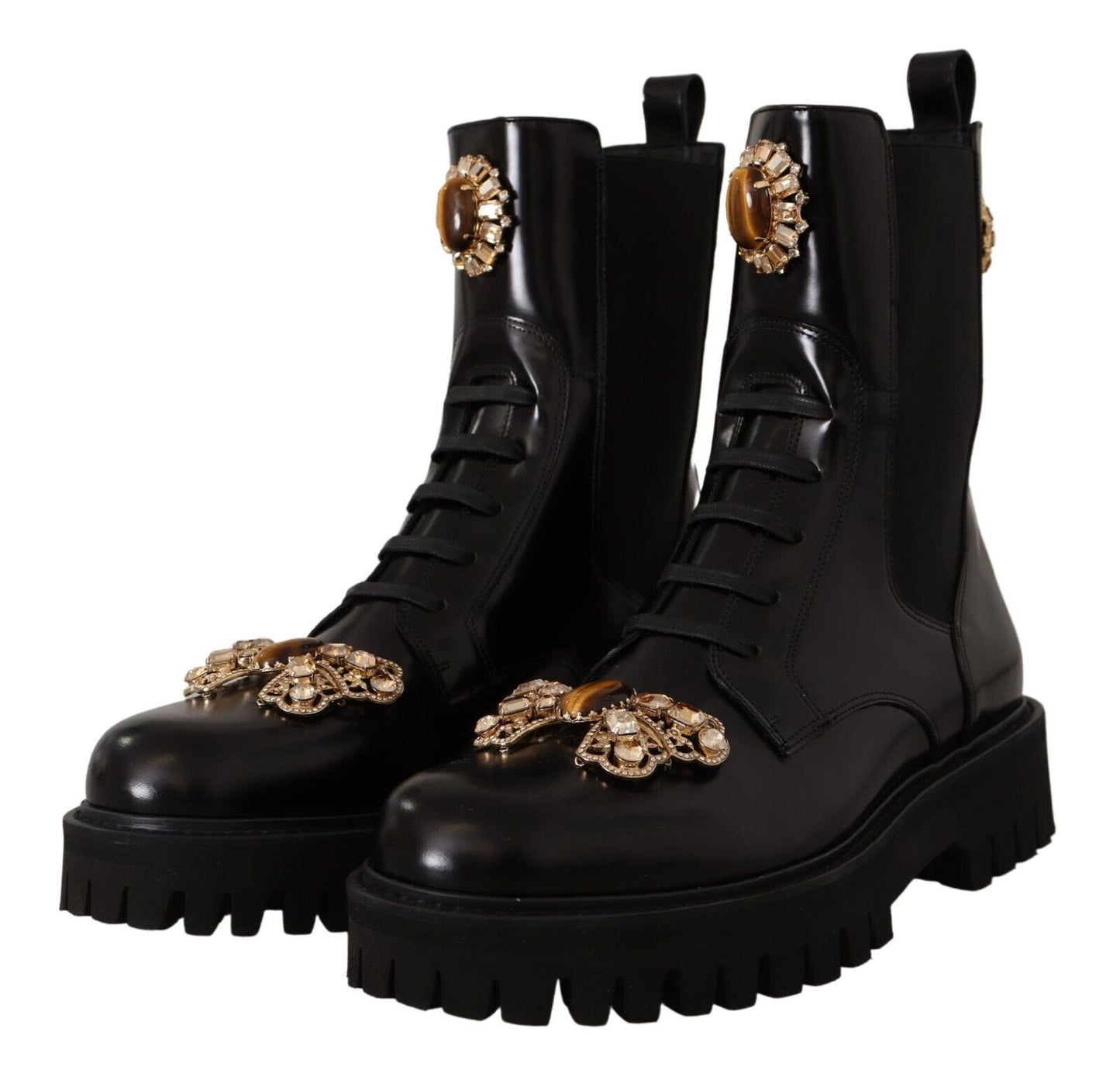 Dolce & Gabbana Crystal-Embellished Mid-Calf Combat Boots