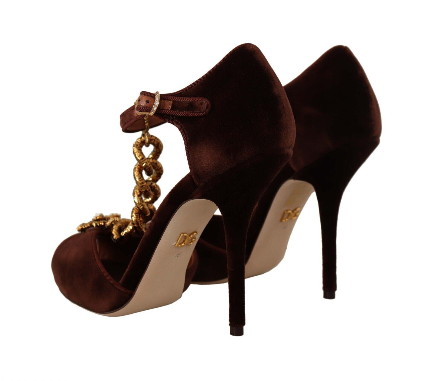 Dolce & Gabbana Maroon Devotion T-Chain Heels Sandals