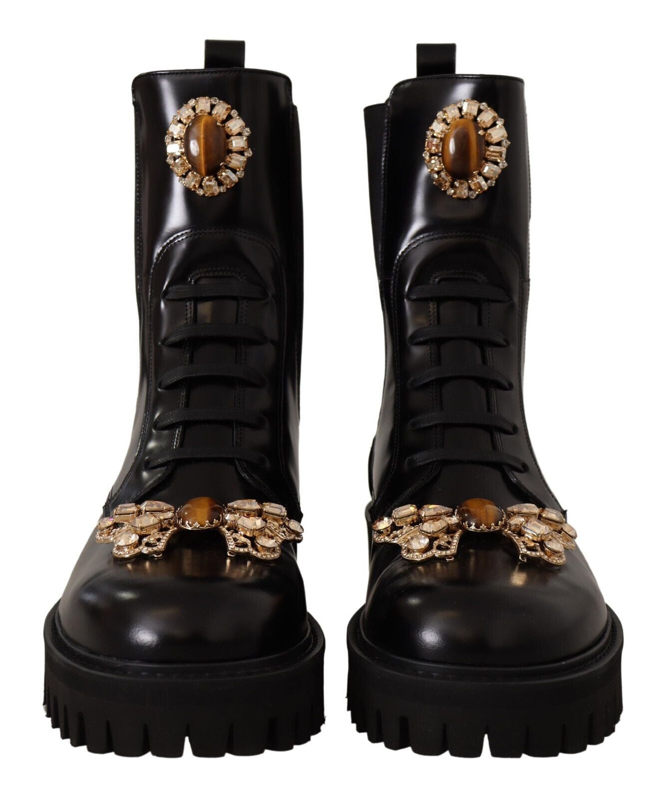 Dolce & Gabbana Crystal-Embellished Mid-Calf Combat Boots