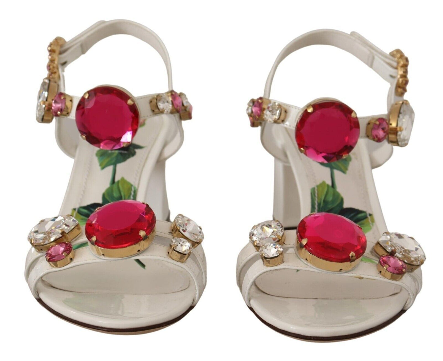 Dolce & Gabbana Elegant White Heel Sandals with Crystal Accents