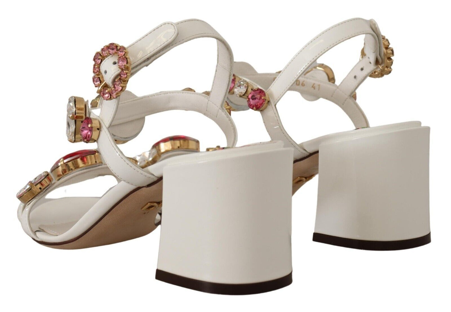 Dolce & Gabbana Elegant White Heel Sandals with Crystal Accents