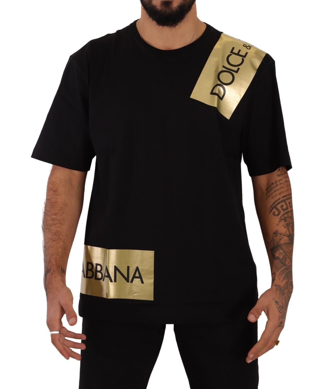 Dolce & Gabbana Elegant Black Cotton Tee with Gold Logo