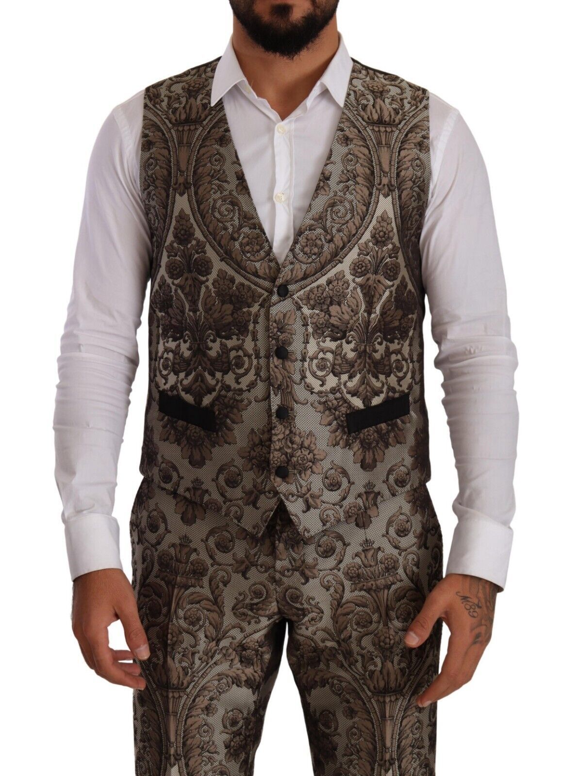 Dolce & Gabbana Elegant Brown Gray Jacquard Men's Suit