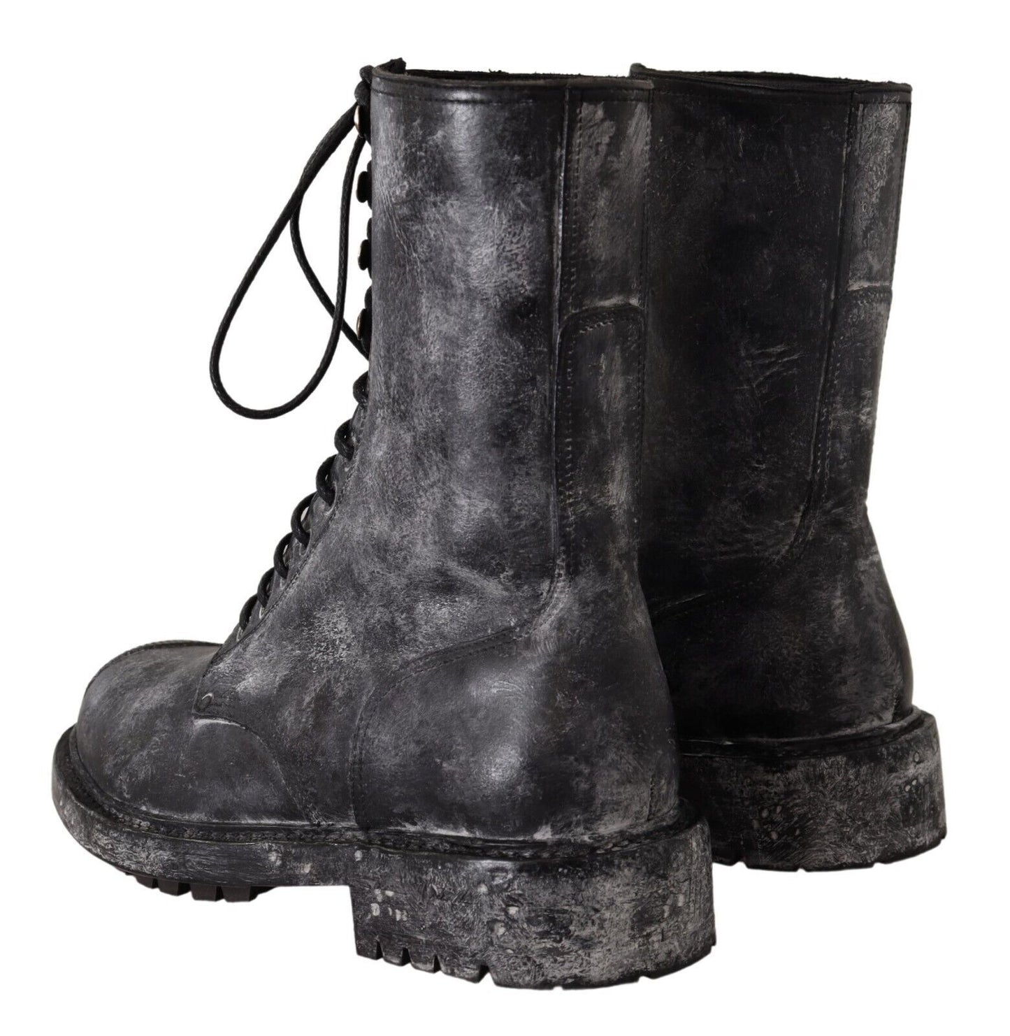 Dolce & Gabbana Exclusive Leather Combat Boots in Black & Grey