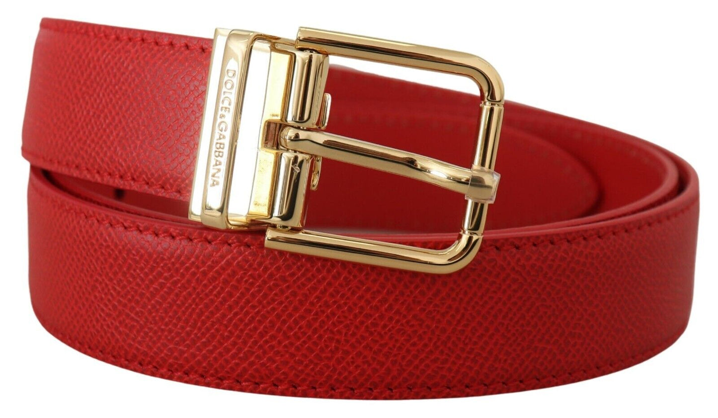 Dolce & Gabbana Exquisite Red Leather Belt with Gold-Tone Buckle