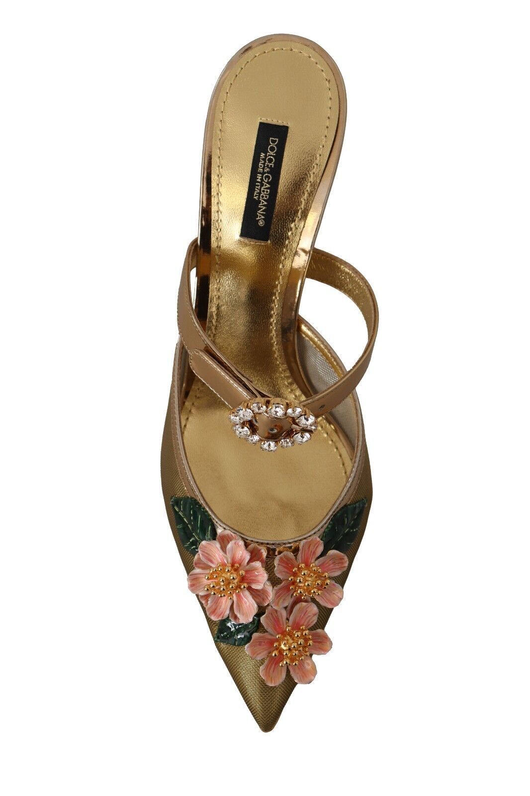 Dolce & Gabbana Floral Embellished Gold Leather Heels