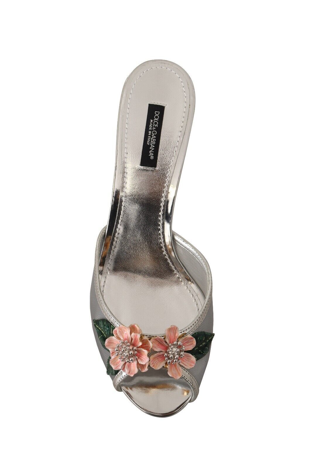 Dolce & Gabbana Elegant Silver Floral Kitten Heel Sandals