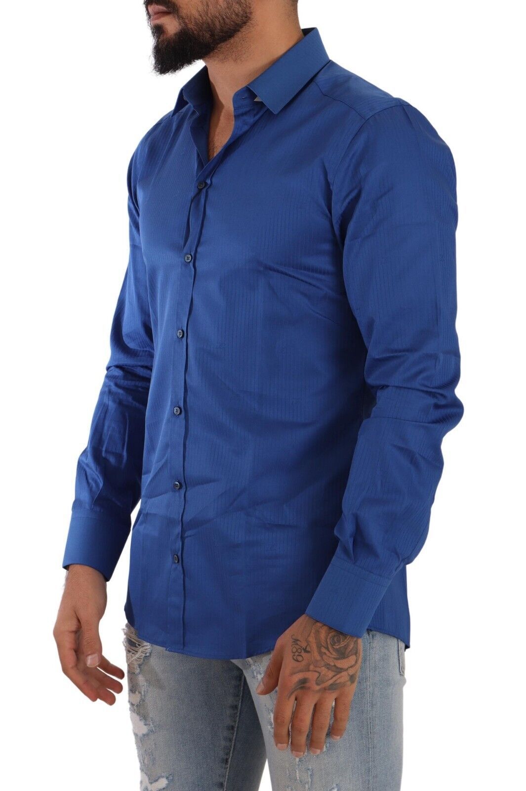 Dolce & Gabbana Elegant Blue Martini Slim Fit Cotton Shirt