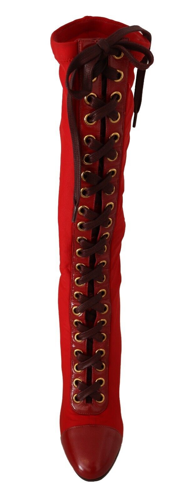 Dolce & Gabbana Red Lace-Up Knee High Leather Boots