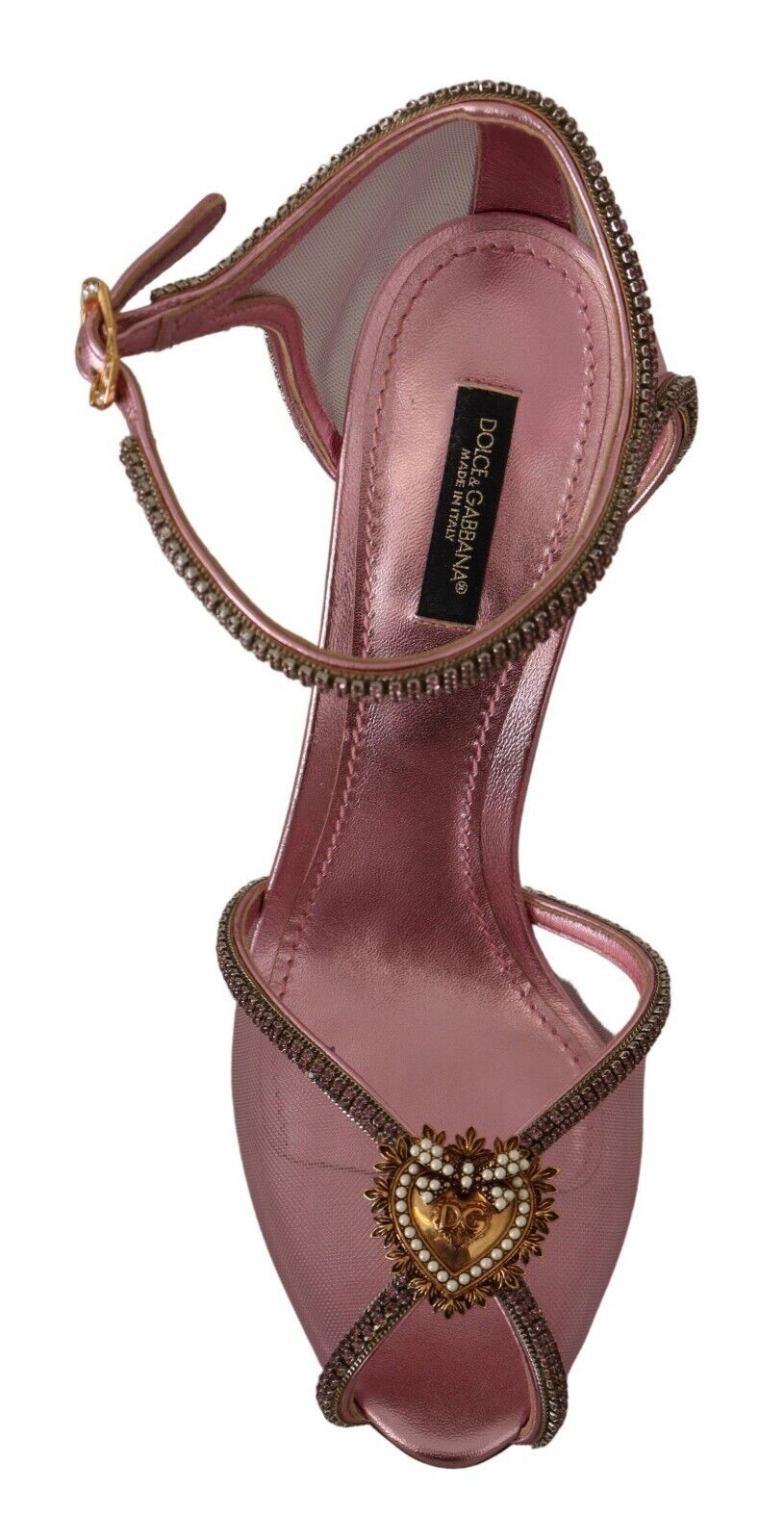 Dolce & Gabbana Elegant Pink Crystal Mesh Heels Sandals