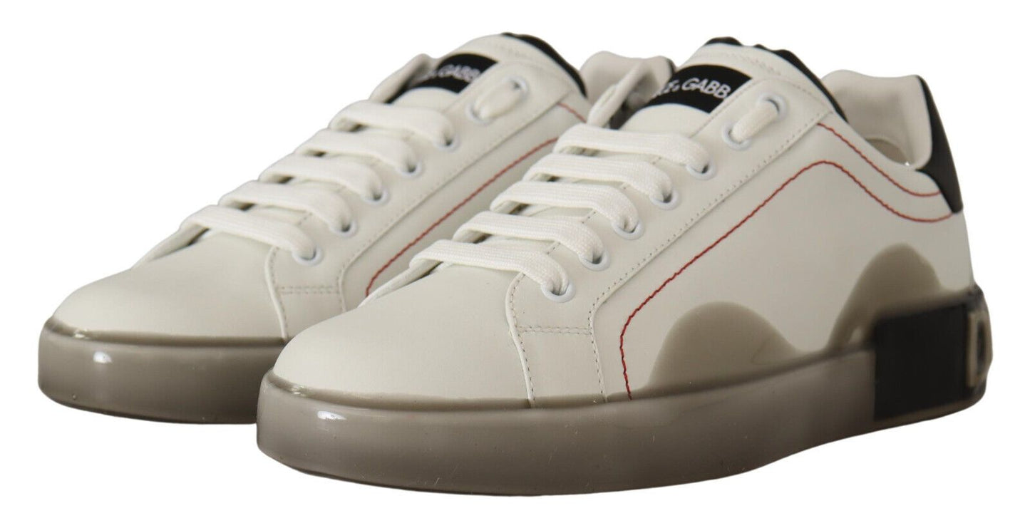 Dolce & Gabbana White and Gray Designer Leather Sneakers