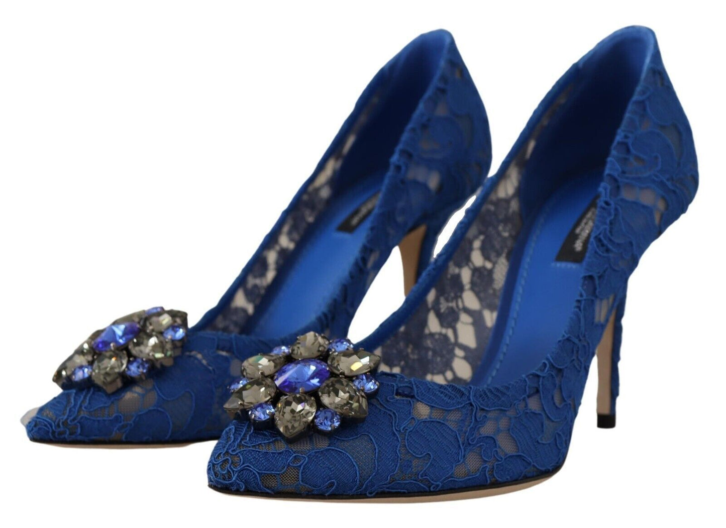 Dolce & Gabbana Elegant Taormina Lace Heels with Crystal Embellishment