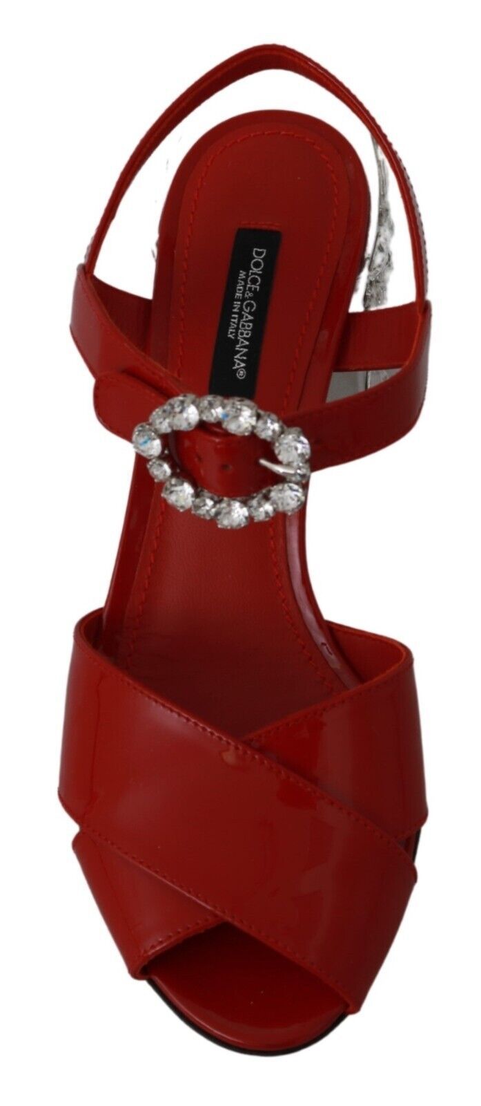 Dolce & Gabbana Red Leather Crystal Heels Sandals