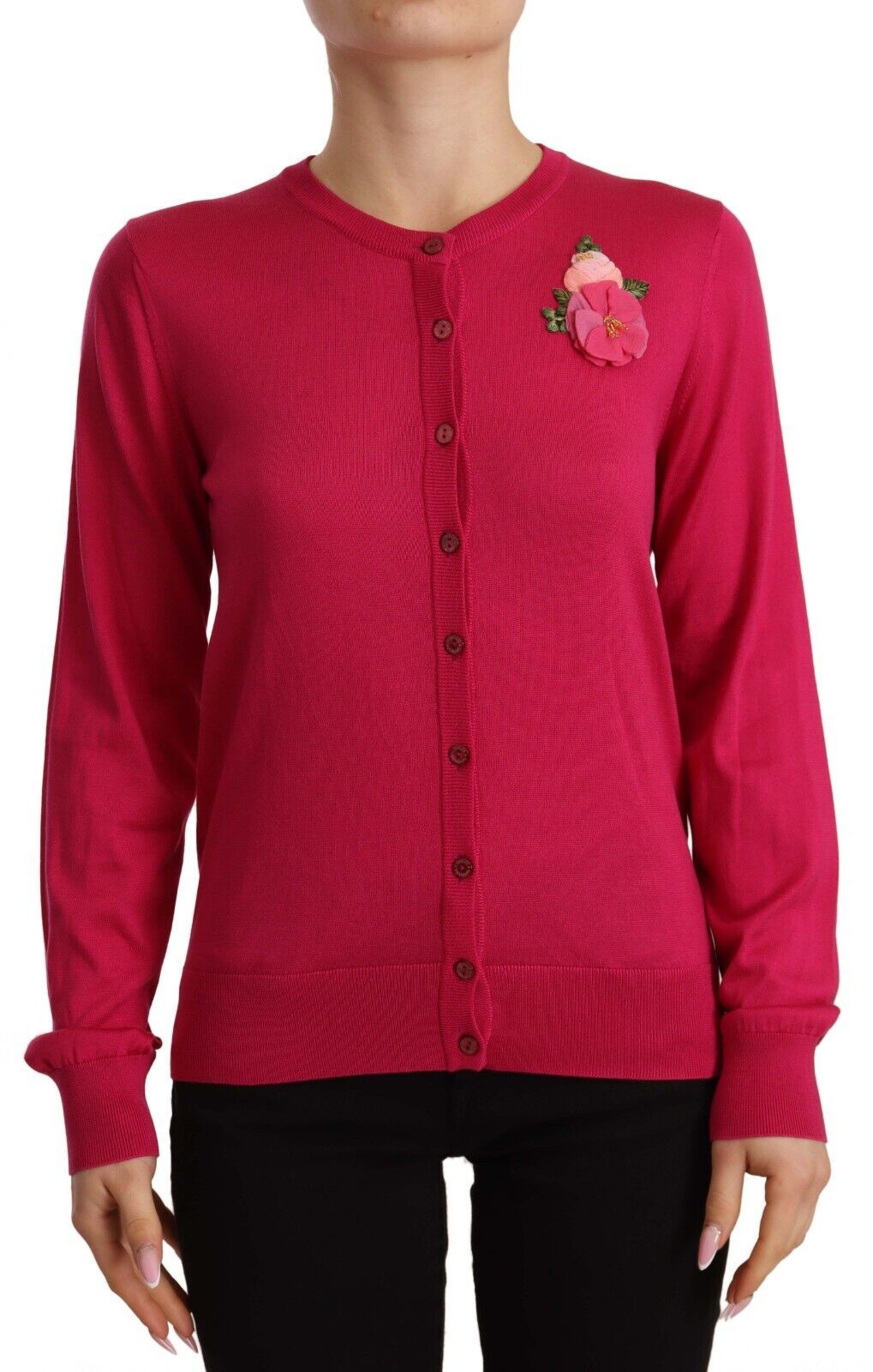 Dolce & Gabbana Elegant Silk Rose Applique Cardigan