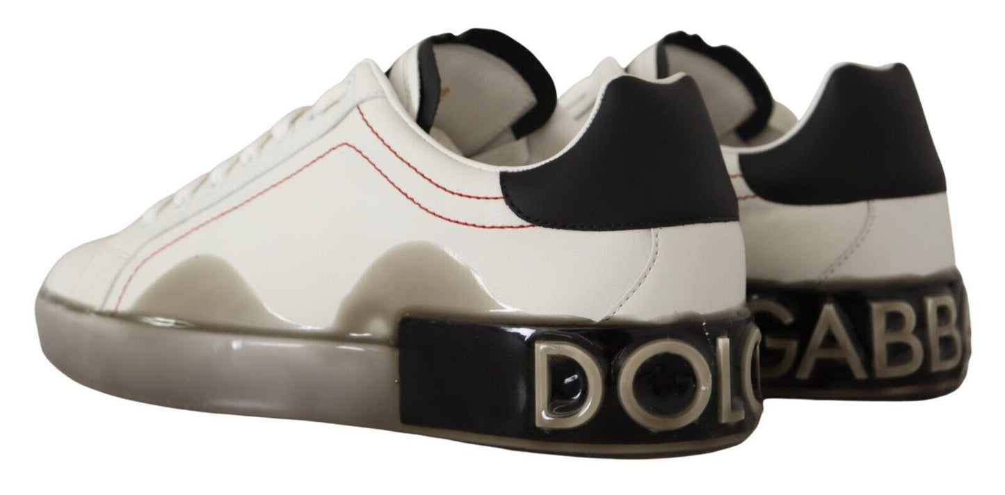 Dolce & Gabbana White and Gray Designer Leather Sneakers