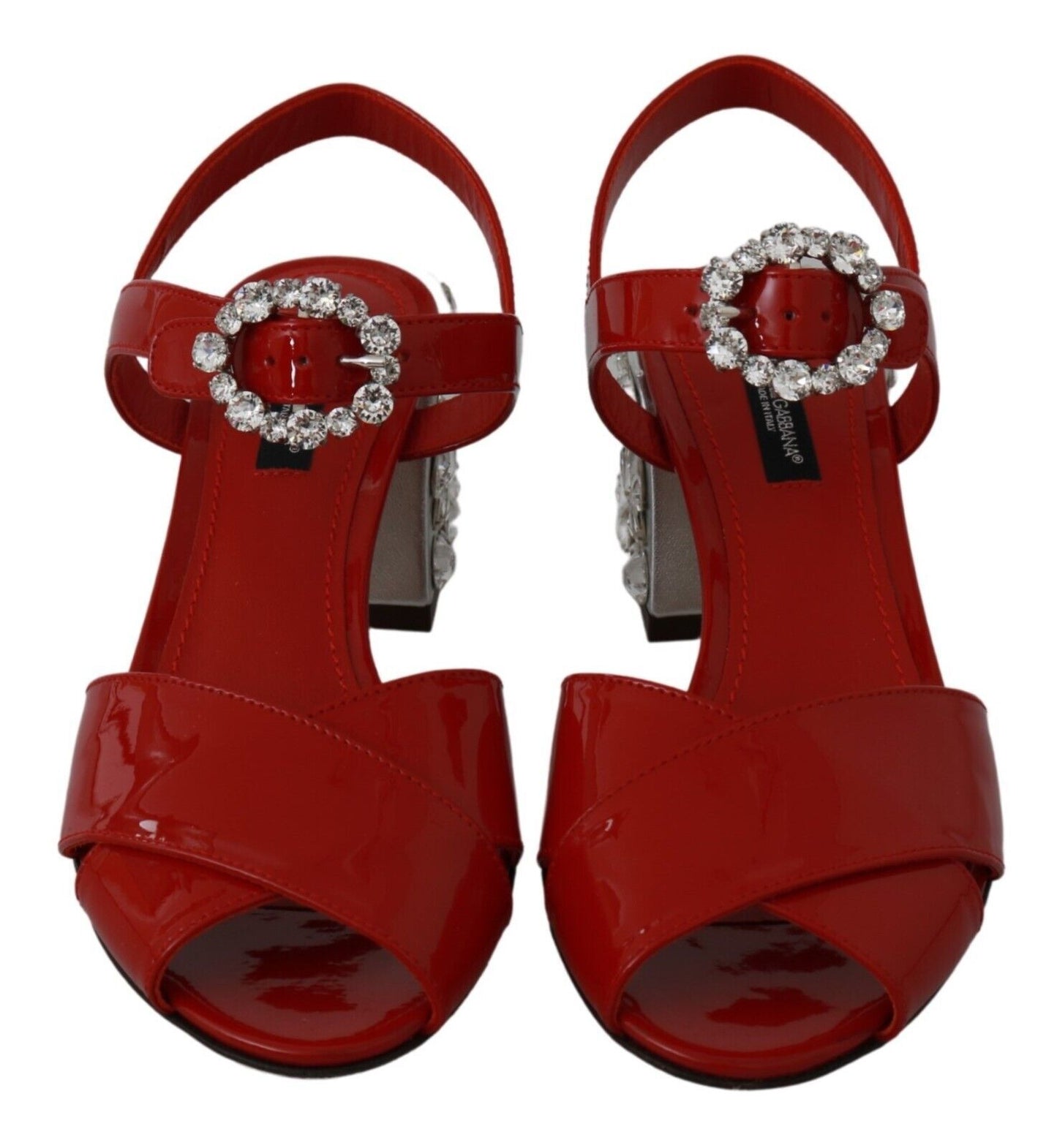 Dolce & Gabbana Red Leather Crystal Heels Sandals