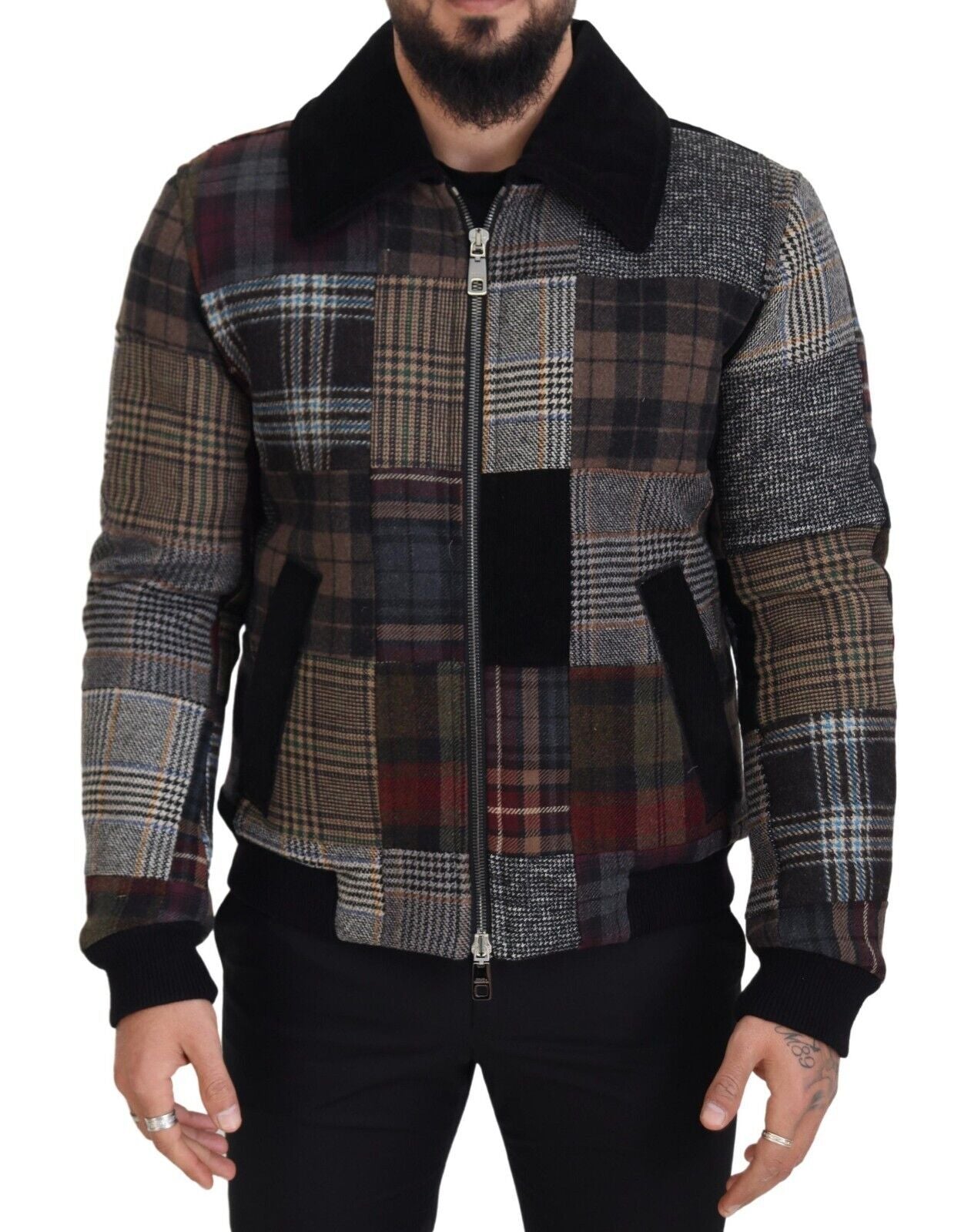 Dolce & Gabbana Multicolor Plaid Bomber Jacket with Luxe Blend