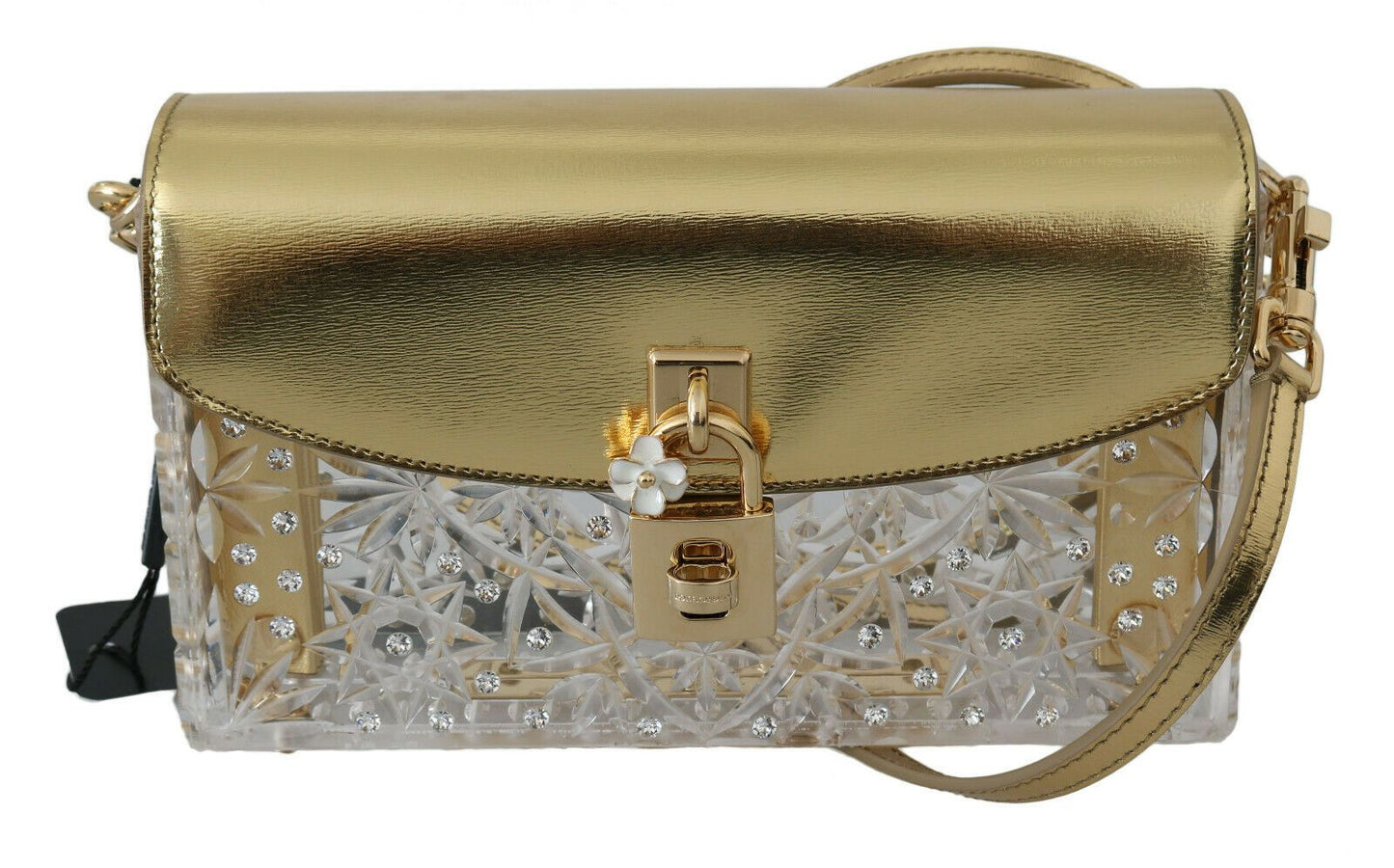 Dolce & Gabbana Elegant Gold Crystal Embellished Box Bag