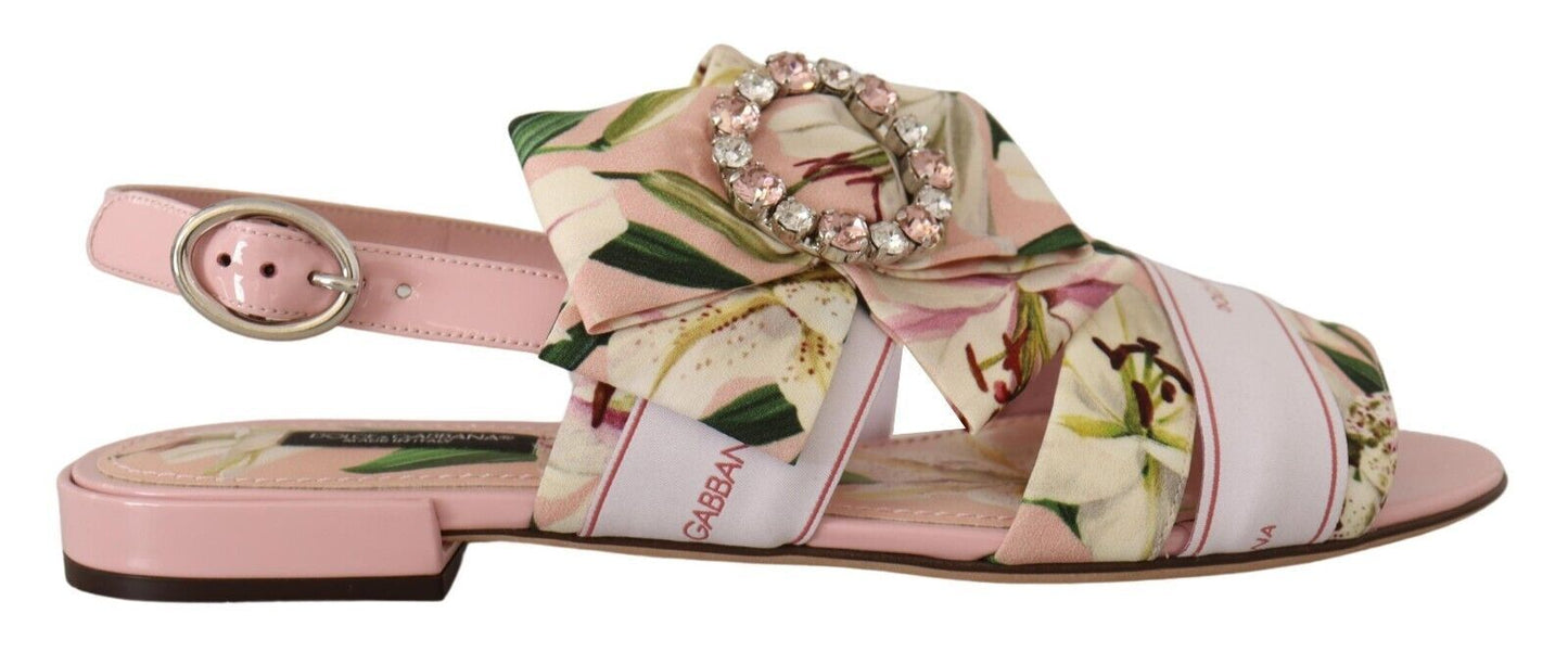 Dolce & Gabbana Floral Crystal-Embellished Silk Slide Flats