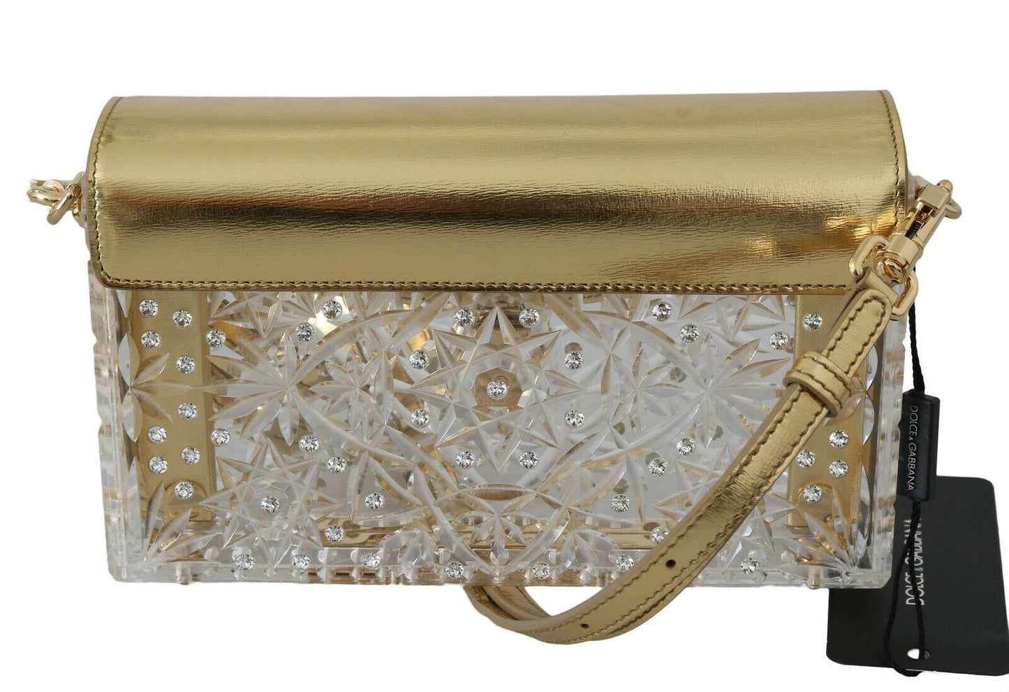 Dolce & Gabbana Elegant Gold Crystal Embellished Box Bag