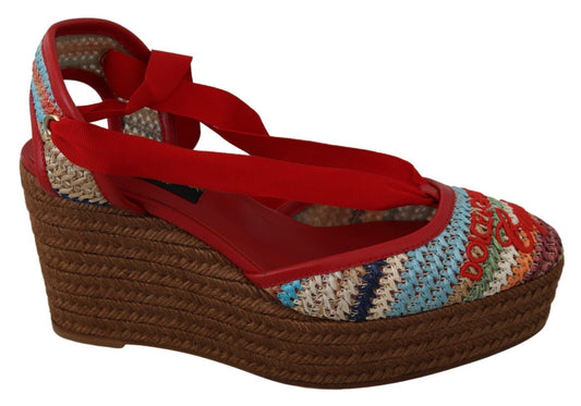 Dolce & Gabbana Multicolor Raffia Wedge Heels Sandals