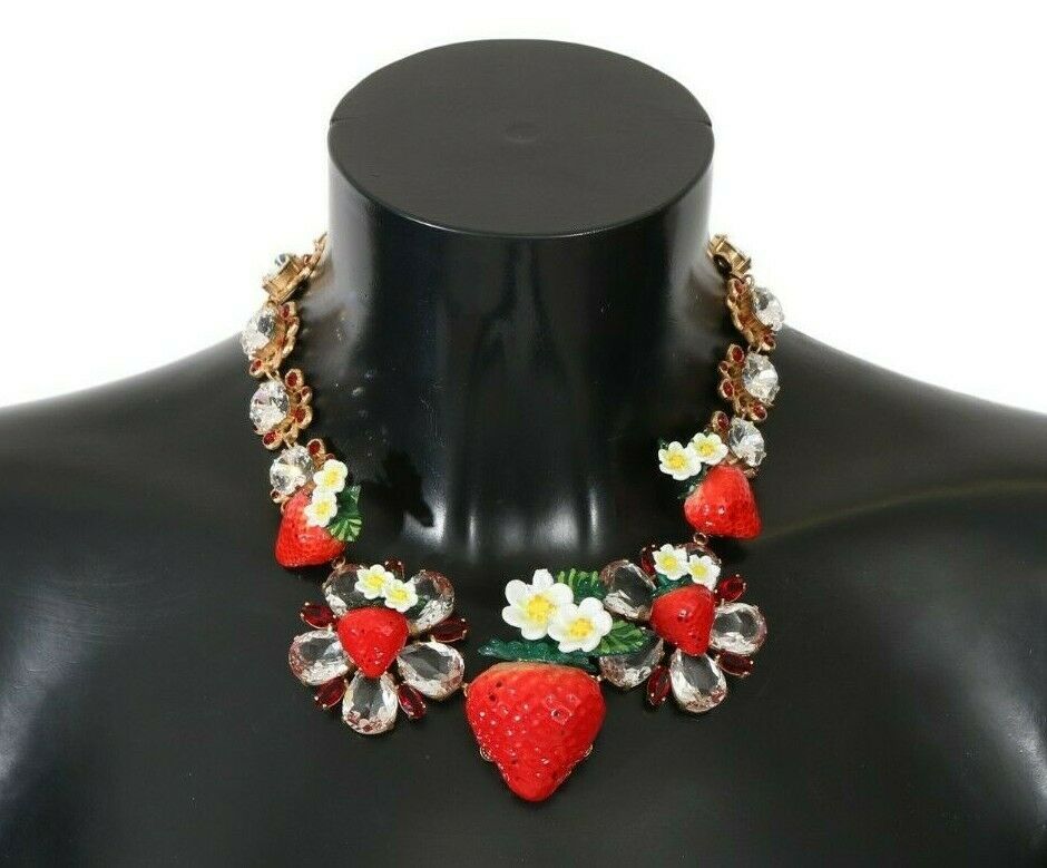 Dolce & Gabbana Elegant Strawberry Charm Crystal Necklace