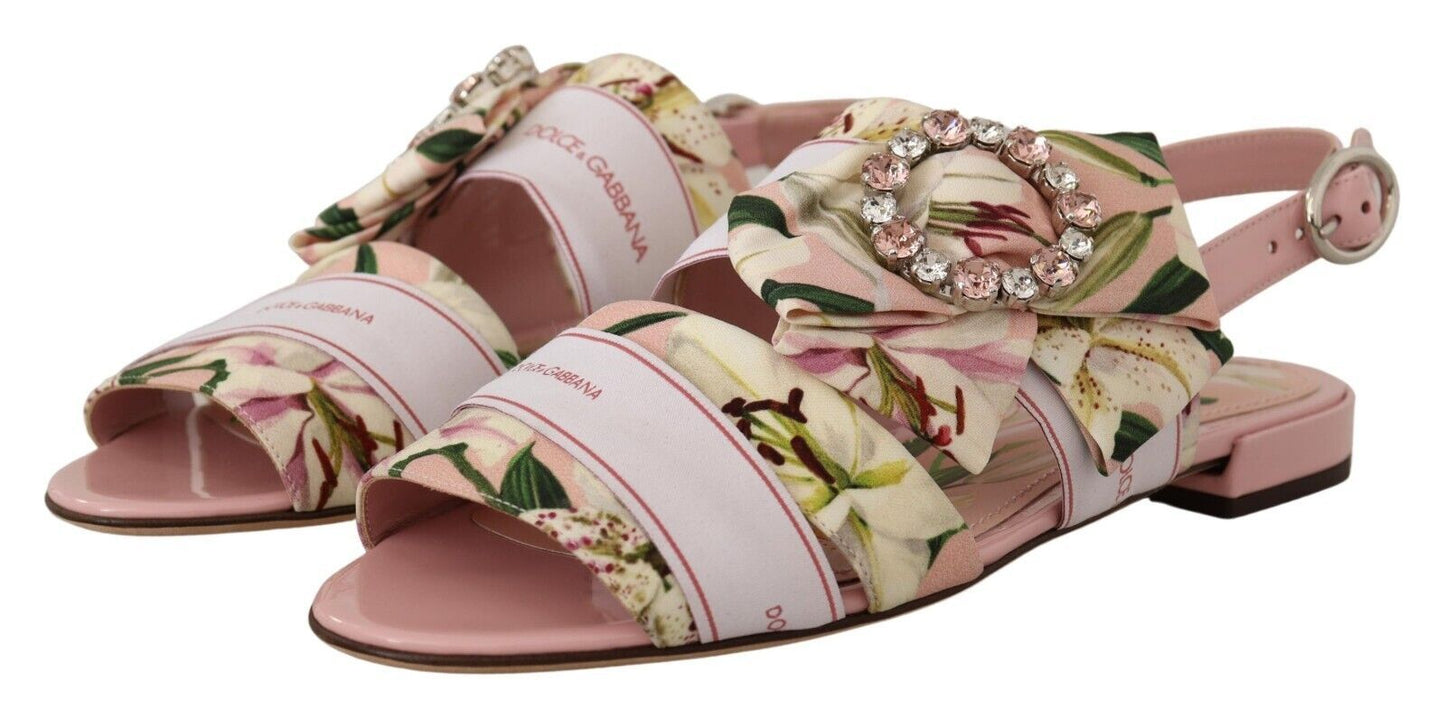 Dolce & Gabbana Floral Crystal-Embellished Silk Slide Flats