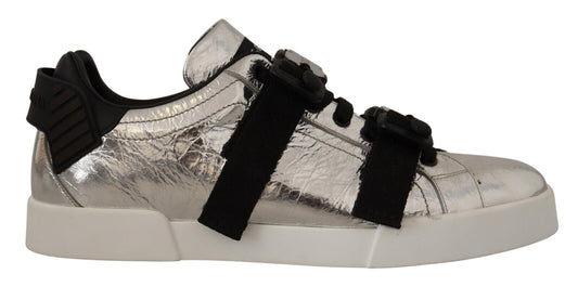 Dolce & Gabbana Elegant Black Silver Low Top Sneakers