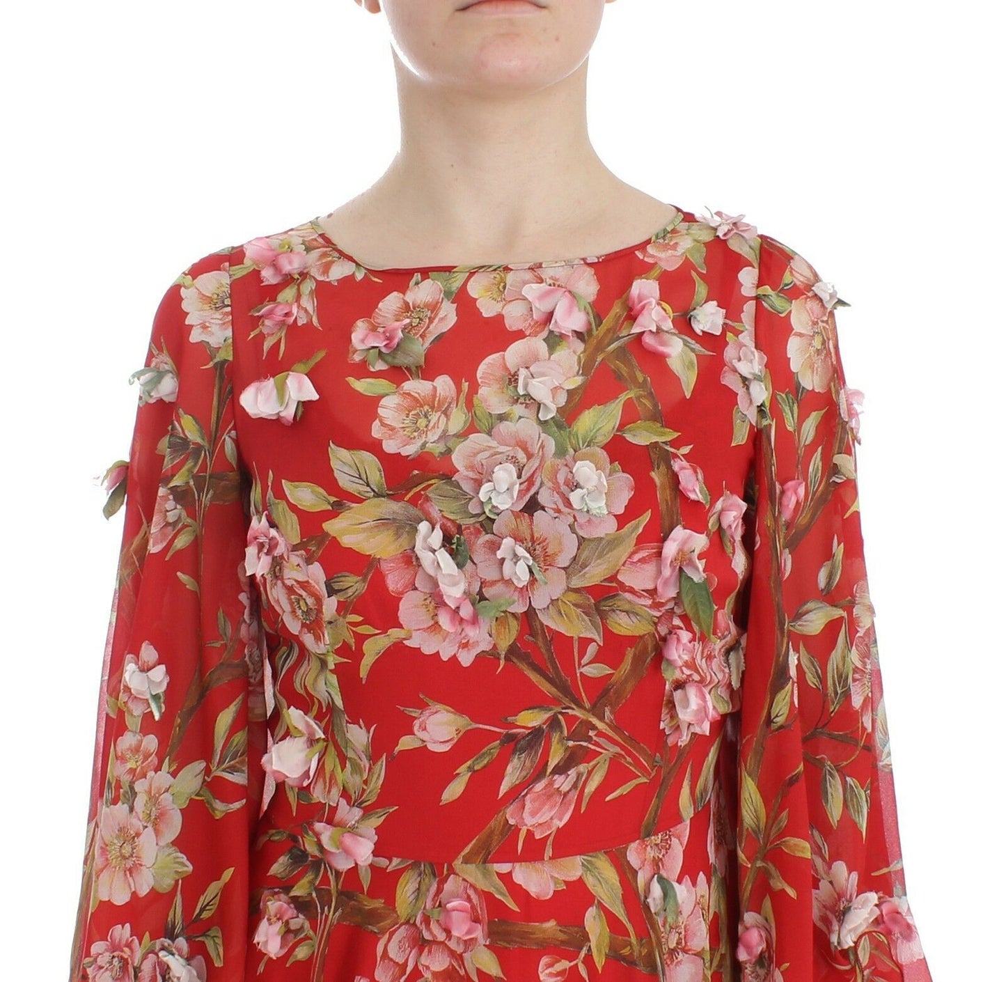 Dolce & Gabbana Exclusive Silk Red Floral Shift Dress